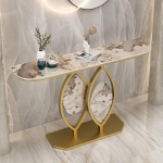 Moderne Konsole aus Steinplatte, Modernes Dekoratives Eingangstisch, Stilvolle Flur- und Sofatisch f&uuml;r Wohnzimmer, Flur, Eingang und Foyer(Gold+White2,31.5"/80cm)