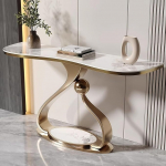 Schmaler Moderner Konsolentisch, Flurtisch Mit Sinterstein-Tischplatte, Sofatisch Mit Gebogenem Metallgestell, Sofa- Und Console Table F&uuml;r Wohnzimmer, Eingang, Flur, Foyer