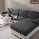 QIANMEW diivanikatted, pestav venitatav diivanipadi katted L kuju sektsioon diivanil Slipcovers jaoks 3 padjad diivan diivan lemmikloomade s&otilde;bralik m&ouml;&ouml;bli kaitsja (3 istekohti + 1 Chaise, tumehall)