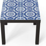 DEQORI klaasist laud | Must v&auml;ike 55 x 55 cm | Klaasitud keraamiliste plaatide motiiv | Ebatavaline klaasist k&uuml;ljelaud | K&otilde;rgl&auml;ikega kohvilaud elutuppa | Moodne disainiga diivanilaud