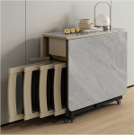 Klappbarer Esstisch aus Holz, ausziehbares klappbares Esstischset mit 6 St&uuml;hlen, mobiler Klapptisch mit 6 R&auml;dern und Ablagefl&auml;che, klappbarer K&uuml;chentisch f&uuml;r das Wohnzimmerrestaur