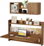 Wandmontierter Klapptisch, schwimmender Laptop mit Ablagef&auml;chern, f&uuml;r kleine R&auml;ume, schwimmendes Regal, multifunktionaler Computerarbeitsplatz im Haus, Studierwerkbank(Brown,100x46x60cm)