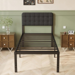 Lutown-Teeni voodi 90 x 190 cm kumera pehmendusega peaplaadiga, 46 cm k&otilde;rge voodiraam metallliistudega, &uuml;heinimesevoodi, metallist voodi, teismeliste voodi, palju panipaiku voodi all, lihtne kokkupanek, must