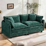 SoarFlash kaasaegne diivan koos k&auml;etoedega &scaron;enillpinnaga topelt t&auml;idetud padjad sobivad elutuppa magamistuppa korterisse Kahekohaline diivan tumeroheline