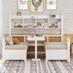 Multifunktsionaalne t&auml;ispuidust diivanvoodi 200 x 90 cm, 2-in-1 voodi ja t&ouml;&ouml;laud, vabalt teisaldatav, raamaturiiuliga hoiustamiseks, mugava padjaga, k&uuml;lalisvoodi, &uuml;heinimesevoodi (valge)