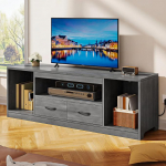 YITAHOME 148 cm TV kapp kuni 65-tollise teleri jaoks, TV Lowboard 2 riidest sahtliga ja reguleeritavate lehtedega, hall puidu v&auml;limus, hoiuruumi meelelahutuskeskus elutuppa