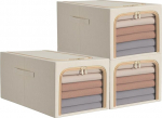 Hivexagon 55L Clothes Storage Bag Stackable Metal Frame Thick Oxford Fabric Protect Against Moisture Dust Double Opening Zip for Clothes Toys Leaves Blankets (Set 3)