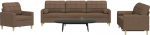 3-TLG. Sofagarnitur mit Dekokissen Braun Polyester, Sofa-Set mit robustem Metallrahmen f&uuml;r EIN bequemes Sitzerlebnis und weicher Polsterung