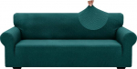 ZNSAYOTX Jacquard-Couch&uuml;berzug f&uuml;r 3 Kissen, Couch, Wohnzimmer, hoher Stretch-Sofabezug, haustierfreundlich, rutschfest, verdickt, M&ouml;belschutz (gro&szlig;, neues Muster, Schwarzgr&uuml;n)