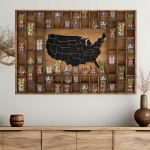 68 kambrit 40 x 28 tolli suur maailmakaart Shot Glass Display Case Rustic puidust Shot Glass Holder eri suuruste veiniklaaside baaririiul korraldaja Wall Storage Cabinet Decor