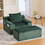 HAUSPROFI Corduroy magamistool, 147 x 110 x 67 cm, diivanitool koos tugitooliga, k&uuml;ljetaskute ja padjadega, kondita diivan elutuppa, magamistuppa, ei vaja kokkupanekut (roheline, 147 x 110 x 67 cm)