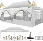 COBIZI Pavillon 3x6m, Faltpavillon 3x6 Wasserdicht Stabil mit 6 Seitenteilen Partyzelt Pop Up Camping Pavillon Gartenzelt Gartenpavillon f&uuml;r Garten, Party, Festival, Hochzeit, UV-Schutz, Weiss