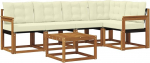 Outdoor Sofa Set 6-TLG. aus massivem Akazienholz und Textilene mit Polstern - Gartenm&ouml;bel Lounge Set f&uuml;r Terrasse und Balkon, Modernes Design, Natur und Creme