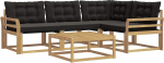 Gartenlounge-Set 5-teilig aus Akazienholz und Textilene, Modulares Outdoor-Sofa f&uuml;r Terrasse und Garten, Sitzgruppe f&uuml;r 4 Personen, Schwarz, 79 x 79 x 37 cm