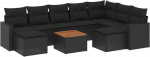 10-teiliges Outdoor Lounge Set Schwarz Poly Rattan Gartensofa mit Akazientisch 55x55 cm Modernes Design Robust und Langlebig f&uuml;r Terrasse Balkon und Innenhof