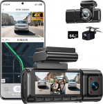 Dashcam Auto Vorne Hinten 4K+1080P mit GPS WiFi,3 Channel 1080P Dash Cam Auto Kamera 3,16" IPS Bildschirm,Kostenlose 64 GB Karte,Nachtsicht,G Sensor,Loop-Aufnahme,200&deg;Weitwinkel WDR,Park&uuml;berwachung