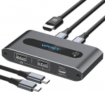 VPFET USB C KVM l&uuml;liti 2 PC 1 monitor HDMI 4 K 60 Hz KVM-kommutaatorid kahe s&uuml;learvuti ja Macbooki jaoks 100W PD Zur Gemeinsamen Nutzung Von 1 Set Tastatur, Maus und Einem Einzelnen Monitor (grau)