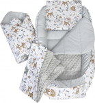 Medi Partners 5-Piece Baby Nest Set 100 x 60 x 15 cm, Removable Insert Bed Cuddly Nest, Crawling Blanket, Baby, Newborn 100% Cotton (Deer with Grey Minky)