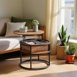 EGGREE &uuml;mmargune kohvilaud t&otilde;stetava plaadiga, k&otilde;rgusreguleeritav k&uuml;ljelaud koos hoiuruumiga 60 x 60 x 48 cm - 62 cm, v&auml;ike elutoa laud kohvilaud kodukontorisse pruun