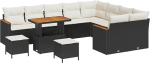 12-teiliges Garten Sofa Set mit Kissen Schwarz Poly Rattan Akazie Gartenlounge Model3363085