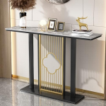 Rustikaalne kaasaegne kitsas sissep&auml;&auml;sulaud t&auml;ispuidust konsool tsingitud terasest raamiga Stiilne fuajee elutoa m&ouml;&ouml;bel (120 x 30 x 80 cm) - ruumikindel disain.