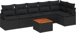 Rantry 7-teiliges Garten-Sofa-Set mit Kissen Schwarz Poly-Rattan Akazie, 2-Sitzer Garten-Sofa mit Stauraum & Kissen Schwarz Poly-Rattan Gartenlounge Model3356385