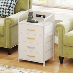 CAIYUN Laadimisfunktsiooniga &ouml;&ouml;kapp, k&uuml;ljelaud 4 riidest sahtliga, USB-pistikutega ja pistikupesadega &ouml;&ouml;kapid, k&uuml;ljelauad elutuppa, magamistuppa (valge)