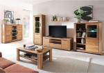 Living Room Furniture Set Partially Solid Oak 6 Pieces 1 Display Cabinet 1 Wall Shelf 1 Lowboard 2 Highboards 1 Coffee Table with Lighting