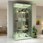 JOROBURO klaasist vitriinkapp koos LED-iga, 4 kihiline klaasist vitriinkapp, lukk ja 2 ust, kollektsiooni vitriinkapp koos peegli tagapaneeliga kollektsiooni, elutoa kabineti ja raamatute jaoks (valge)