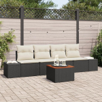 5-teiliges Garten Sofaset mit Kissen Schwarz Poly Rattan Akazie Gartenlounge Model3356556