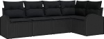 Rantry 5-teiliges Garten Sofa Set mit Kissen Schwarz Poly-Rattan Gartenlounge Model3346043