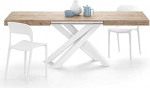 MOBILI FIVER, Emma 140 cm pikendatav tammepuust laud, valgete X-jalgadega, laminaat, raud, Made in Italy