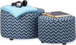 Relaxdays, Blue/Black Stool Set of 2 with Fabric without Backrest, Round Pouf, Padded Footstool, Flat, Patterned, Standard