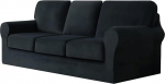 Konsilsa 1/2/3 istekoha Stretch Velour Diivan Cover komplekt koos istmepadja kattega ja tugitooli kattega m&ouml;&ouml;bli kaitsekate elutuppa (V&auml;rv : D, Suurus : L)