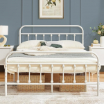 Yaheetech Vintage Style voodiraam 140 x 200 cm metallist voodiraam lamellip&otilde;hjaga, kaasaegne k&uuml;laliskoht noortevoodi, valge