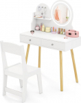 LIFEZEAL laste riietuslaua komplekt koos v&auml;ljaheitega, riietuslaud LED-peegliga, laste laud 3 konksu ja 2 sahtliga, laste riietuslaud t&uuml;drukutele alates 3-aastastest t&uuml;drukutest