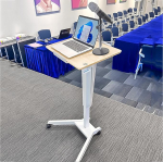 Podium, Height Adjustable Mobile Laptop Podium Pulpits with Edge Stopper, Portable Floor Standing Platform with Wheels, Sit-Stand Desk Desktop for Classroom, Office, Church (A)