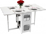 Drop Leaf Tables for Small Spaces, Space Saving Folding Dining Table with 4 Wheels with Large Storage Compartment, White, Extendable Dining Room Table, Square Modern Expandable Table for Kitchen