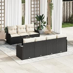 8-teiliges Garten-Sofa Set mit Kissen Schwarz Poly Rattan, 2-Sitzer Garten-Sofa mit Kissen Schwarz Poly Rattan Gartenlounge Model3345607