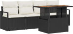 5-teiliges Garten Sofa Set mit Kissen Schwarz Poly Rattan Akazie, 2-Sitzer Garten Sofa mit Kissen Schwarz Poly Rattan Gartenlounge Model3349641