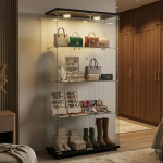 GAWYOEX klaasist vitriinkapp LED-iga, 164,5 cm suur seisev vitriinkapp, 2 ust, 4 kihiline klaasist vitriinkapp, seisev vitriinkapp, kollektsion&auml;&auml;ride vitriinkapp, k&otilde;rge kabinet elamiseks