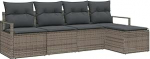 5-teiliges Garten Sofa Set mit Kissen in Grau Poly Rattan, 2-Sitzer Garten Sofa mit Kissen in Grau Poly Rattan Gartenlounge Model3346339