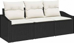 3-teiliges Garten-Sofa-Set mit Kissen Schwarz Poly-Rattan Gartenlounge Model3346577