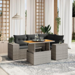 Set Schlafsofa, 5-teiliges Gartensofa-Set mit grauen Kissen aus Polyrattan, Set Schlafsofa, Wohnzimmer, Sofa, Garten, modernes Sofaset f&uuml;r den Au&szlig;enbereich, M&ouml;bel f&uuml;r den Au&szlig;enbereich,