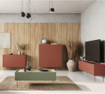 Kodum&ouml;&ouml;blikomplekt seinakomplekt punase ja oliivrohelise tamme v&auml;rvi, 4-osaline koos kohvilaud, Highboard, Lowboard, Sideboard, modernne, k&auml;epidemevaba