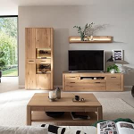 Kodum&ouml;&ouml;bli komplekt 4-osaline tahke tammepuust kapi seinariiul Lowboard kohvilaud koos LED-valgustusega