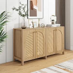 BXEYXE Modernes Sideboard im minimalistischen Stil 4-Rattant&uuml;r. Metallgriff einfaches Buffetschrank f&uuml;r Esszimmer. Wohnzimmer. K&uuml;che (Naturholz)