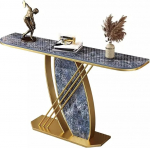 Generisch Moderner Konsolentisch f&uuml;r den Eingangsbereich - 12 mm Dicke Tischplatte, stabiles Gestell, stilvoller Beistelltisch f&uuml;r Wohnzimmer, Flur und B&uuml;ro (Gold & Blau, 100 x 30 x 80 cm)