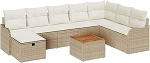 9-teiliges Garten Sofa Set mit Kissen Beige Poly Rattan, 2-Sitzer Garten Sofa mit Kissen Beige Poly Rattan Gartenlounge Model3359498