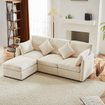 Kaasaegne &scaron;enill diivan 3-4-kohaline L-kujuline nurgadiivan koos jalatoega, hubane elutoa diivan pehme seljatoega ja padjaga - kodu ja korter (beež2)